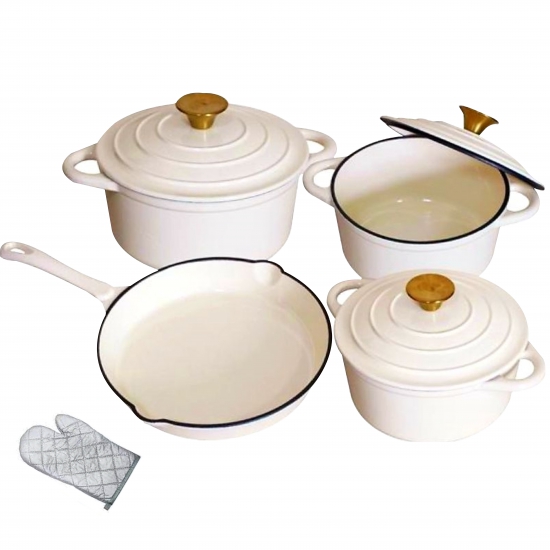 CAST IRON POT SET WHITE