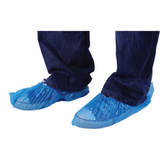 DISPOSABLE PLASTIC SHOE COVERS - BLUE - PACK OF 10